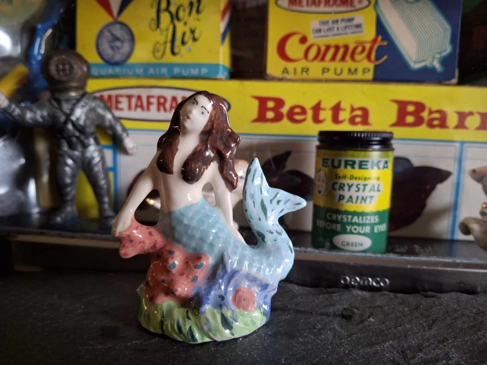 Antigua pecera de acuario de colección hermosa cerámica cola azul pecera sirena Foto 2 de 4