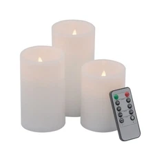 3x LED Candles, with Wick and Remote Control Timer 4" 5" 6" Battery