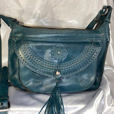 PATRICIA NASH Vtg CAMILA Distressed GREEN Leather Crossbody Bag Silver hardware