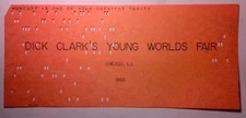 Rare 1966 Dick Clark's Young World's Fair Ticket Stub Chicago Punch Card