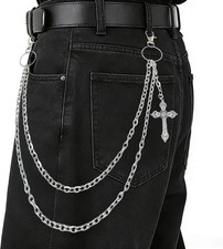 Wallet Chain Pants Chain for Women Men Double Cross Pocket Chains with 2 Keyring