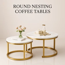 Multi functional 2-piece set of white and gold coffee table