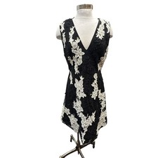 Alice + Olivia Pamela Floral Embroidered Lace Dress Black Ivory Cocktail 10