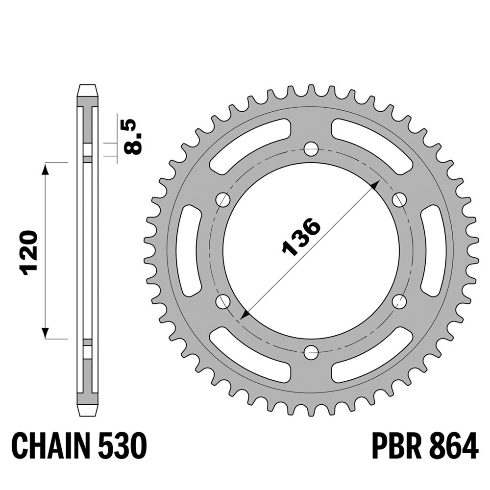 Pignon arrière PBR 44T acier 530 YAMAHA XJ 600 51H 51J couronne moto