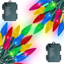 Dazzle Bright C6 Battery Operated Christmas Lights, 2 Pack Total 100LED 34FT Mul