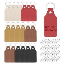20Pcs Leather Keychain Blanks 22mm ID x 28mm OD Square Shaped,Apricot Black