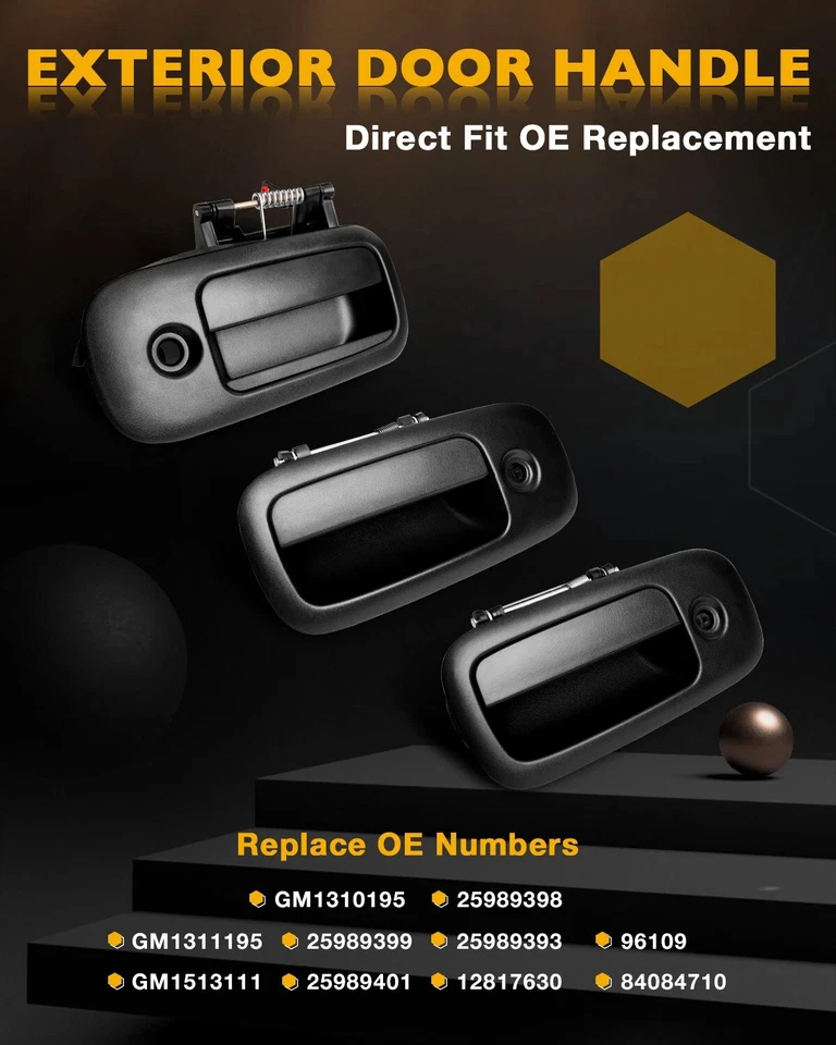 3Pcs Exterior Door Handle Set Fits 10-22 Chevy Express GMC Savana 1500 2500 3500 Foto 2 de 4