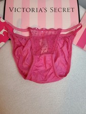 VTG Victoria's Secret Pink Cotton Mesh Sequin String Bikini Panty Size XS