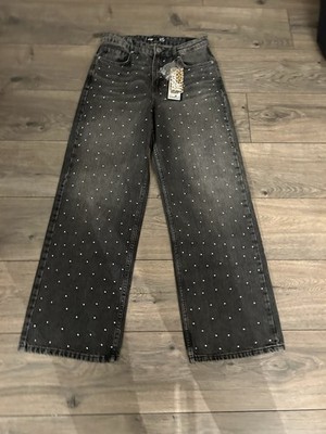 FB Sister Jeans Hose mit Strass Gr. XS Grau Baggy Fit Neu mit Etikett