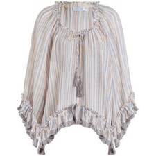 NEW Zimmermann Meridian Top Womens Sz 0 Beige Blue Flare Frill Linen Stripe $530