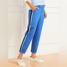NEW Talbots Relaxed Fit Side Stripe Chino Pant Blue 14P Ankle Length Petite