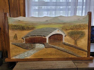 Hand-Carved And Painted 3-D Wooden Wall Piece Of Hump Bridge. (LOCATED IN OHIO)