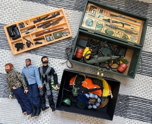 VINTAGE 1960's (3) GI Joe 12" Doll Figure W/ Foot Locker & Toy Accessories Lot