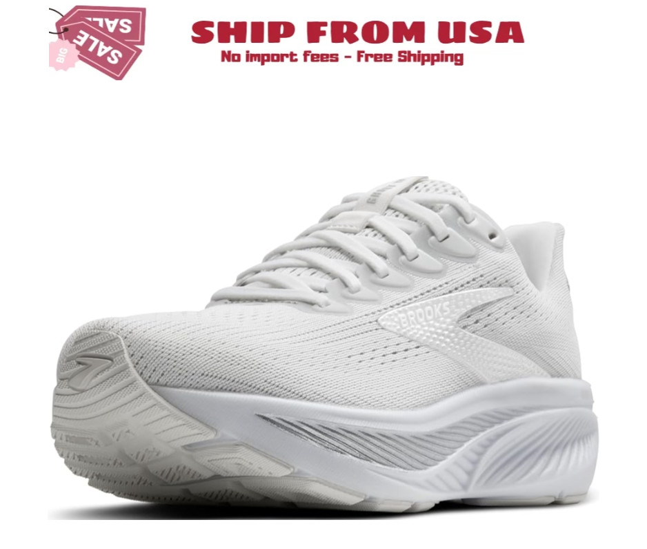 Brooks Women's Ghost 17 White/White/Grey Athletic Lace Up Shoes- Medium/B