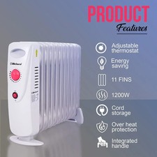 Belaco BEL-OH226 Mini Oil Filled Radiators 11 Fins Portable Electric, Heater Adj