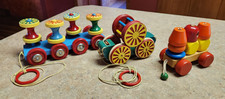 Vintage Brio Wooden Toy Lot of 3 -Rattle Carriage, Spool Spin  Stacking Shapes