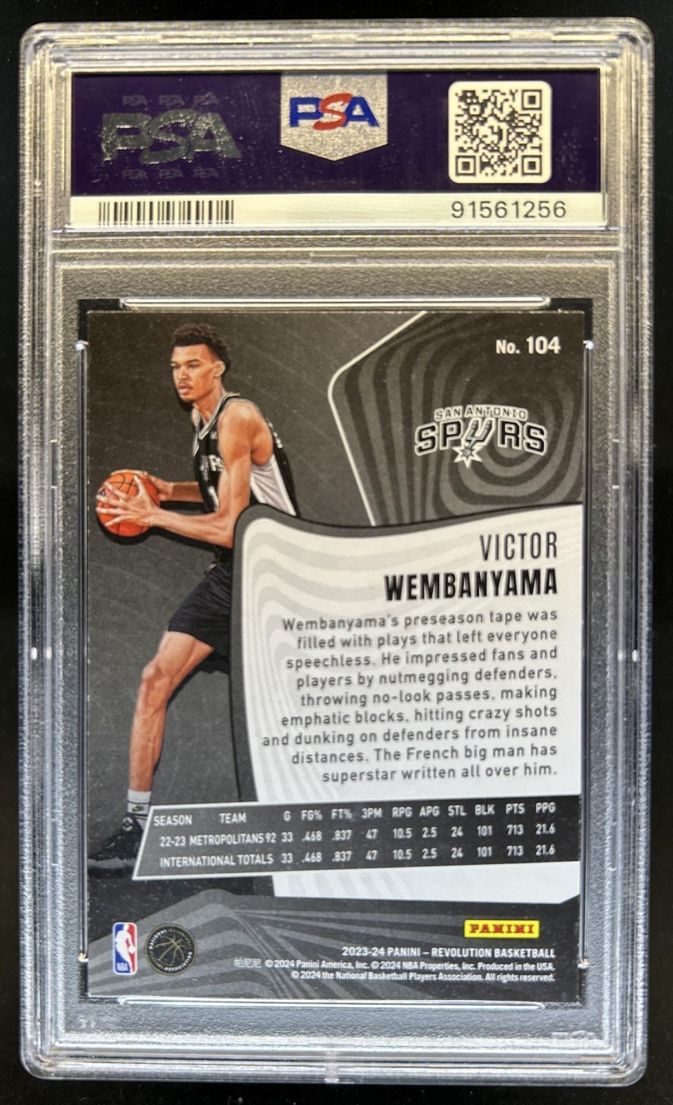2023-24 Panini Revolution Victor Wembanyama RC #104 Spurs PSA 9 Rookie view 2
