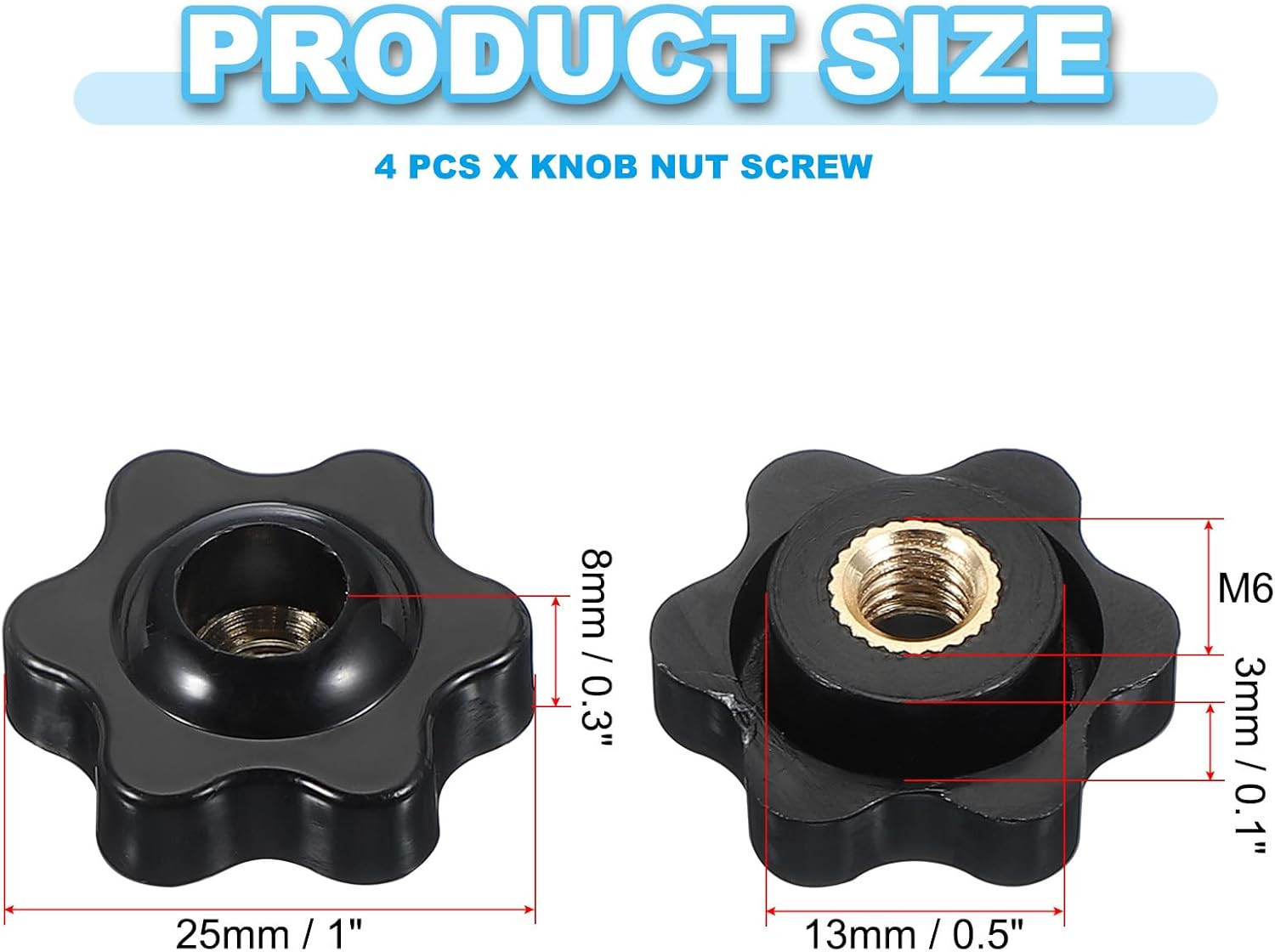 M6 X 25Mm through Hole Knob Nut Screw, 4 Pcs Brass Screw-On Female Thread Knob P