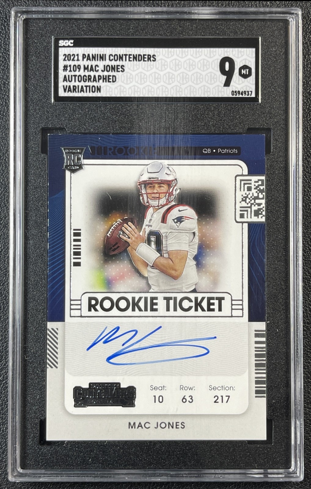 MAC JONES SGC 9 2021 PANINI CONTENDERS #109 ROOKIE TICKET AUTO PATRIOTS 49ERS RC