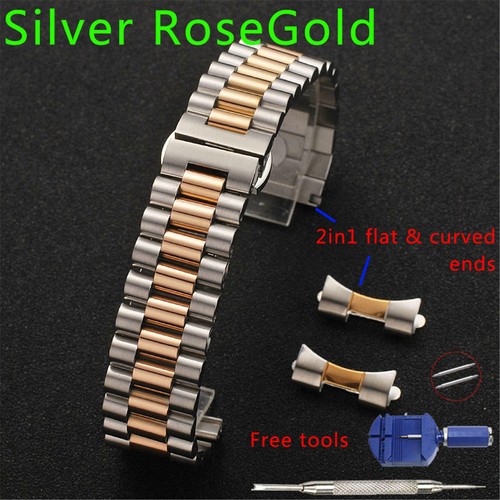 Flat Curved Ends Stainless Steel Watch Strap 12mm-22mm Metal Band Link Bracelet - Picture 15 of 18
