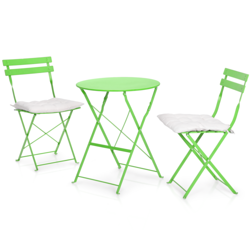3 Piece Foldable Patio Table Chairs Set Garden Patio Furniture Green w/Cushion - Picture 2 of 9