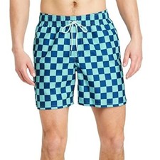 Goodfellow  Co Checkered Swim Trunk Short Men M Blue Beach Vacation Pool Resort