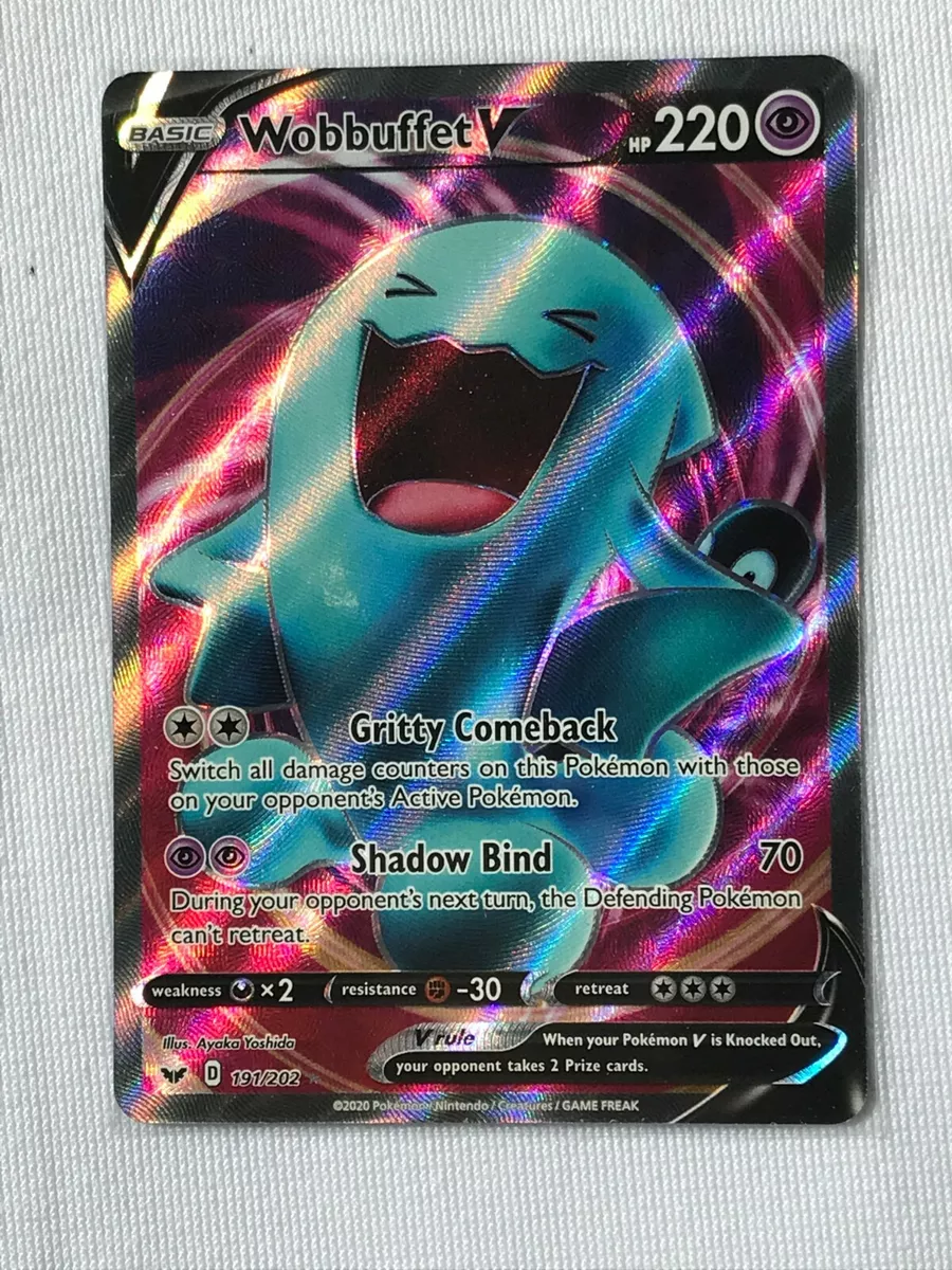 Pokemon Card - Sword & Shield 191/202 - WOBBUFFET V (Full Art) (ultra rare  holo) (Mint): : Sell TY Beanie Babies, Action Figures,  Barbies, Cards & Toys selling online