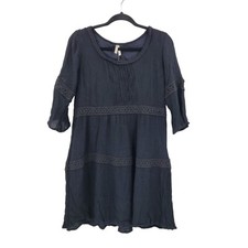 Roper Dress M Black Tiered Textured Lace Baby Doll Half Sleeve Mini Full Boho