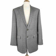 Chaps Men's Gray Houndstooth Blazer Sport Coat 42L Silk Blend