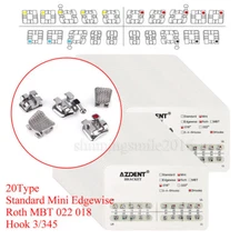 10X AZDENT Dental Ortho Brackets Mini/ Standard MBT / Roth 022/018 Hooks 3 4 5