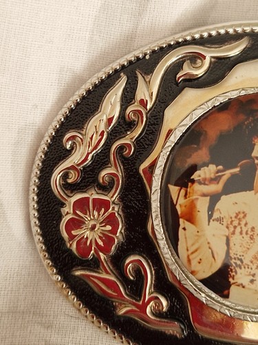 Vintage Elvis Presley silver tone & enamel belt buckle - Picture 2 of 9