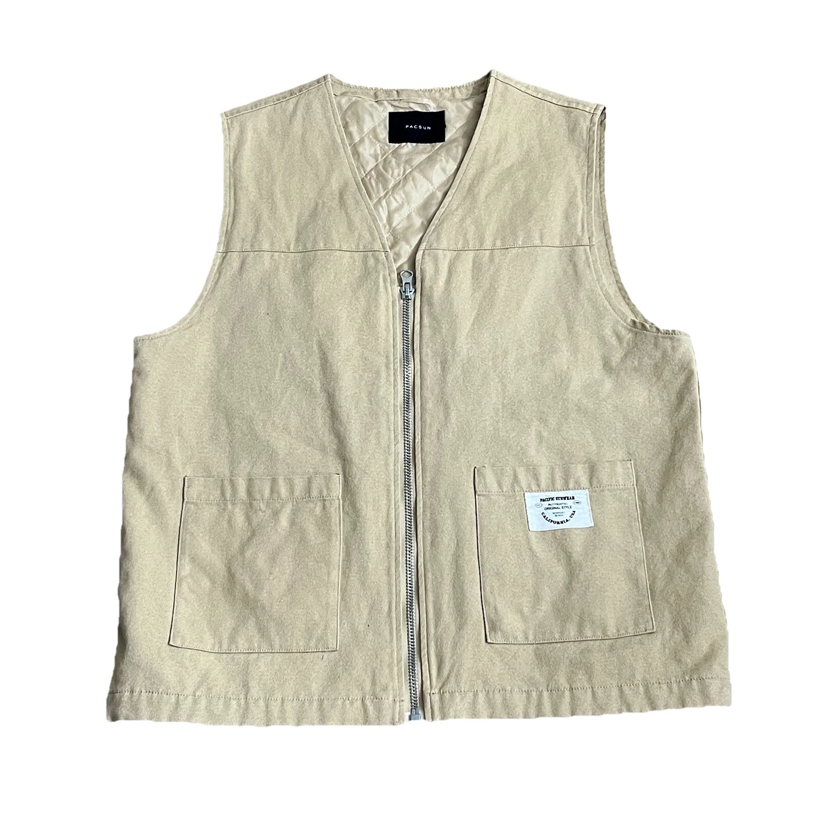 PacSun Workwear Utility Vest Mens Zip Front Khaki Minimalist Streetwear