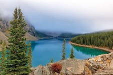 Landscape nature trees forest lake mountains rocks Custom Gaming Mat Desk