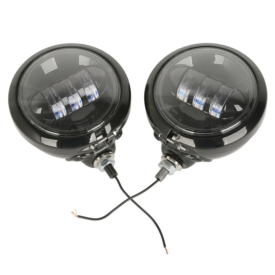 Black 4.5" LED Auxiliary Spot Passing Fog Lights Housing Bucket Fit For Harley - Image 4 of 4