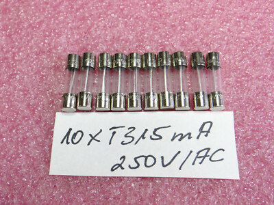 10 Stück Sicherung Glasssicherung Fuse T 0,315A (315mA) 250V Träge 5x20mm Fein