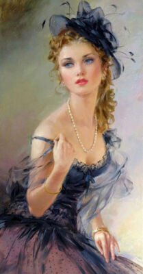 MQ32 Stretched Canvas Frame / Unframed Handmade Fashion Lady Oil Painting Art
