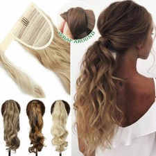THICK Clip In Hair Extensions Wrap Around Ponytail Natural Hair Piece Blonde HYT