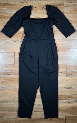 G Label Goop Black Wool Silk Blend Velvet Off Shoulder Tuxedo Jumpsuit Italy 4 - Picture 3 of 12