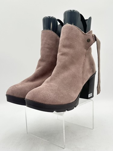 BEARPAW Winter Suede Bootie Heeled Boots Sz 9 Tan Wool Shearling Insulated EDEN - Picture 4 of 18