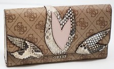NEW GUESS Women's Jaden Brown Pink Floral Logo Print Organizer Wallet