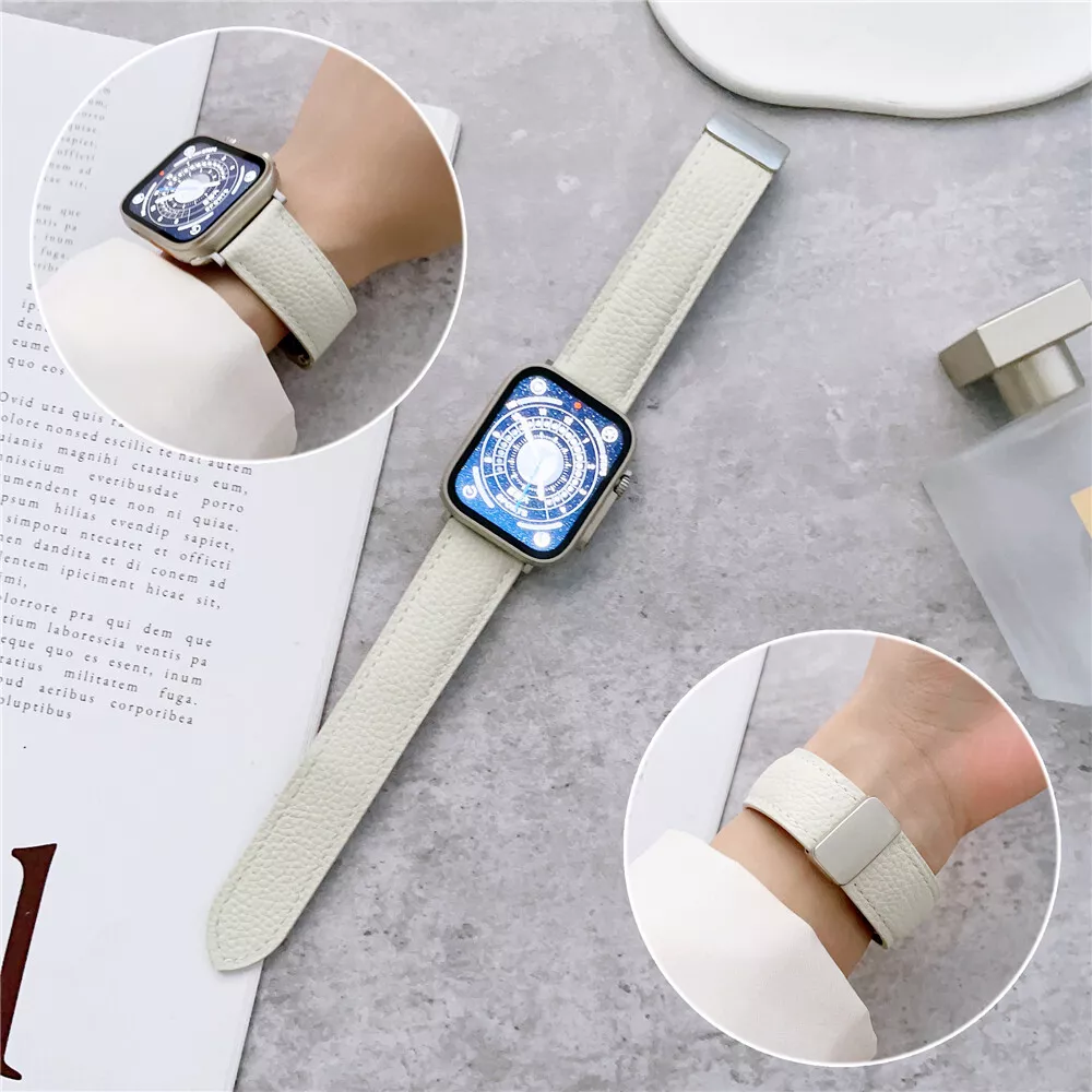 Magnetic Buckle Leather Band for Apple Watch 9 8 7 6 5 SE Ultra 2