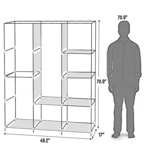 71"Portable Closet Wardrobe Clothes Rack Storage Organizer with Shelf Gray New - Picture 9 of 10