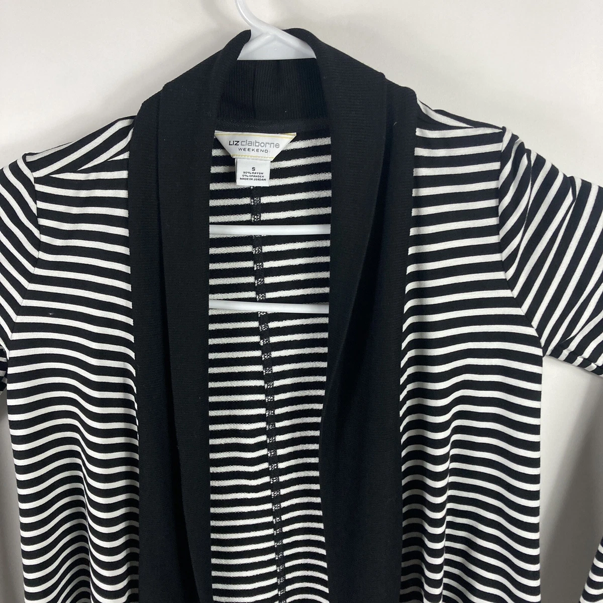 Liz Claiborne Weekend Black White Stripe Sm Pull on Cardigan