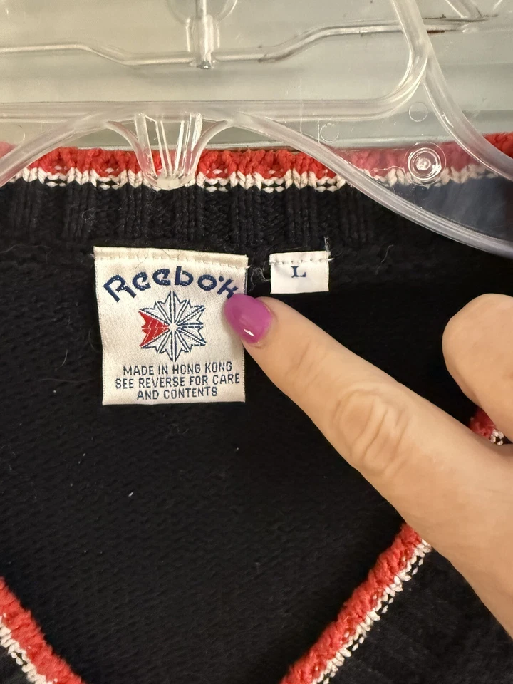 Suéter Vintage Reebok Y2K Pullover Seda Mezcla Algodón Cuello en V Negro Rojo Mujer Talla L Foto 3 de 4