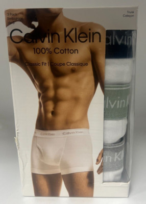 Calvin Klein Men's NB4002-948  3 Pack %100 Cotton Trunks Size XLarge