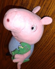 TY Peppa Pig Stuffed Animal Plush Beanbag Toy Holding Green Mr. Dinosaur