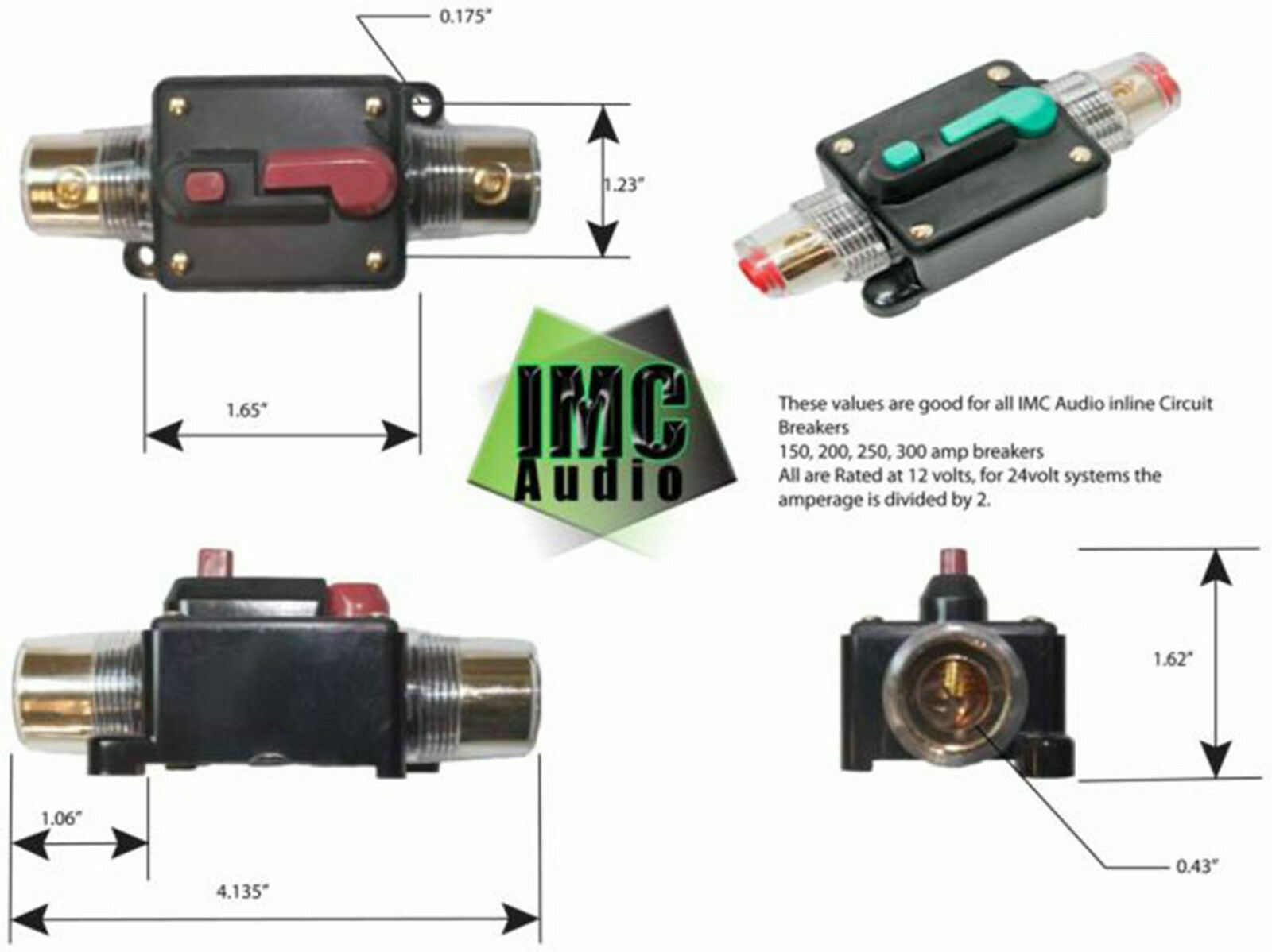 IMC Audio 300 Amp Audio Inline Circuit Breaker 12V w/ Manual Reset Fuse 4 6 8 Ga