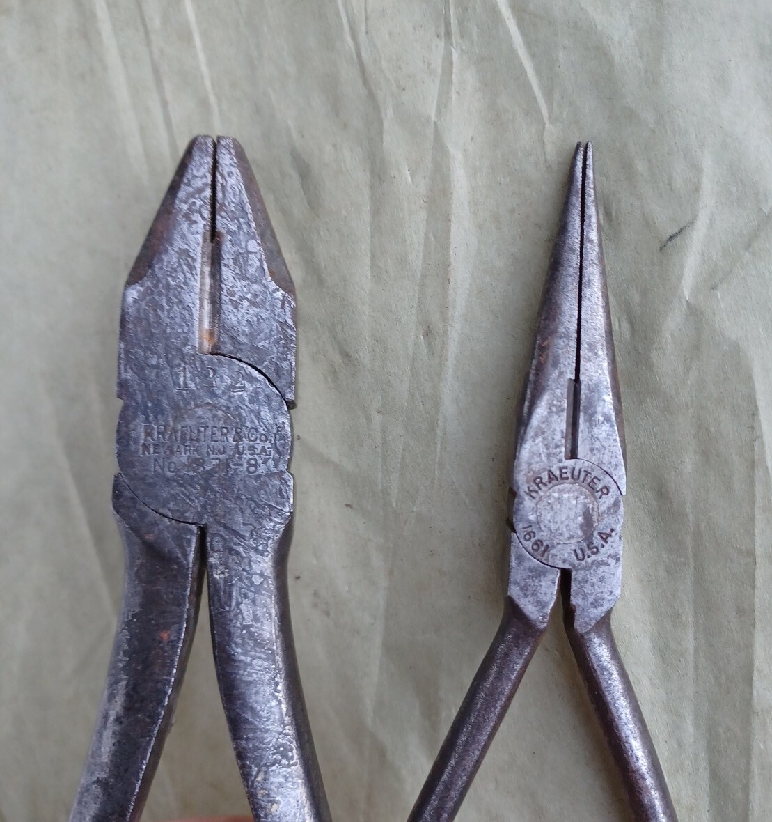 Vintage Kraeuter Needle Nose W/ Cutter 1661 + Linemans Pliers 1831