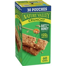 Nature Valley Crunchy Oats 'n Honey Granola Bars, 60 Bars, 44.7 OZ 30 Pouches