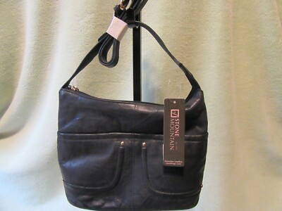 Stone Mountain Sun Valley Midi Black Soft Leather Shoulder Bag NWT Pockets! 